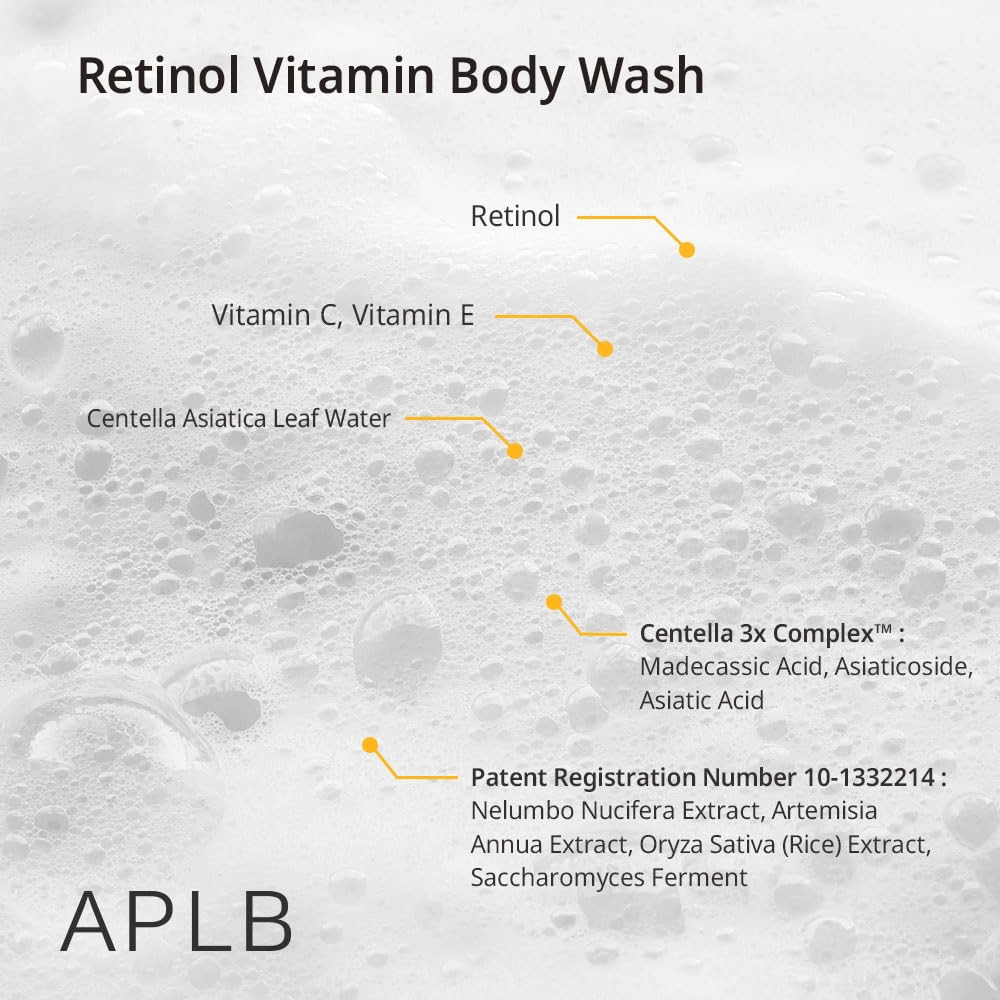 4. APLB Retinol Vitamin C Vitamin E Body Wash – ingredients with retinol, vitamin C, vitamin E, and Centella Asiatica
