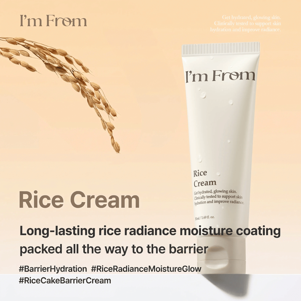 I'm From Rice Cream enriched with Yeoju rice that moisturizes, softens, and gives the skin a natural radiance