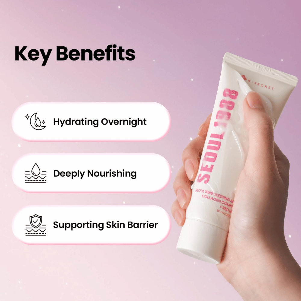 K-SECRET SEOUL 1988 Sleeping Mask – hydrating and nourishing sleeping mask that helps strengthen the skin barrier.