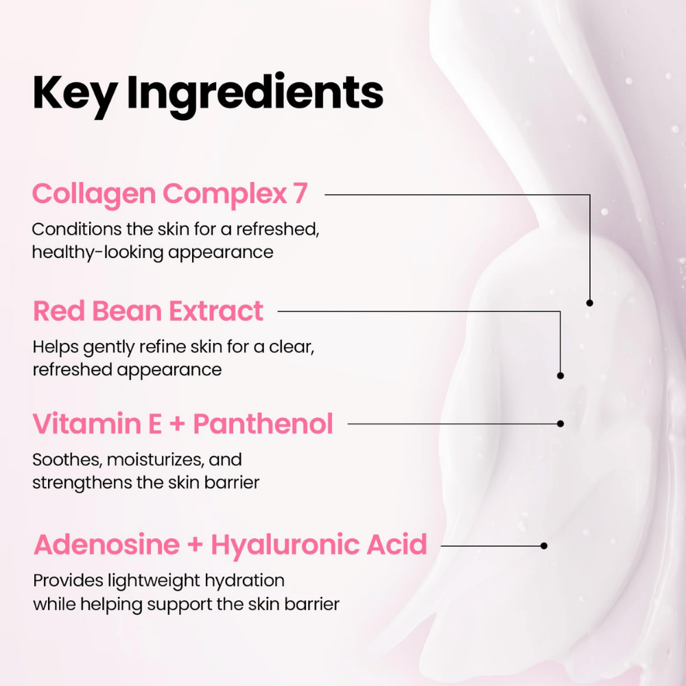 K-SECRET SEOUL 1988 Sleeping Mask – contains Collagen Complex 7, red bean extract, vitamin E, panthenol, adenosine, and hyaluronic acid.