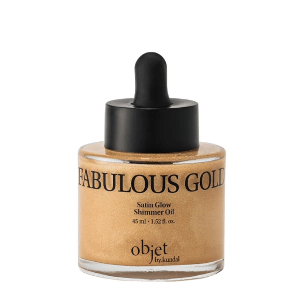 Objet by KUNDAL Satin Glow Shimmer Oil Fabulous Gold 45 ml – golden body oil with a shimmering satin finish for radiant glow.