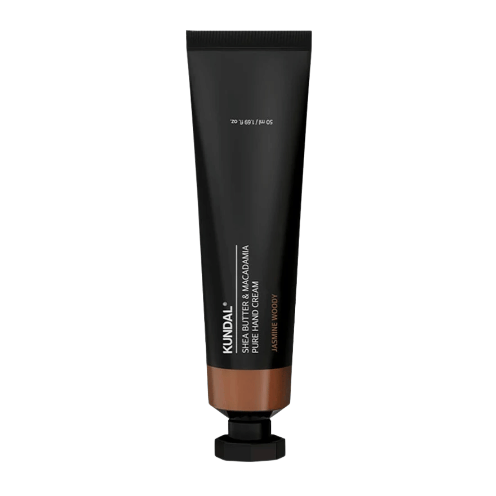 KUNDAL Shea Butter & Macadamia Pure Hand Cream Jasmine Woody standing on a white background – intensely moisturizing hand cream with shea butter and macadamia for daily hand care.