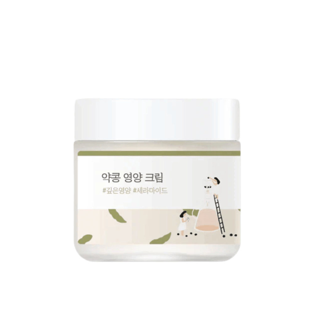 Mixsoon Soybean Nourishing Cream i glasburk med vit lock och grön etikett. En djupt närande kräm för torr och känslig hud.