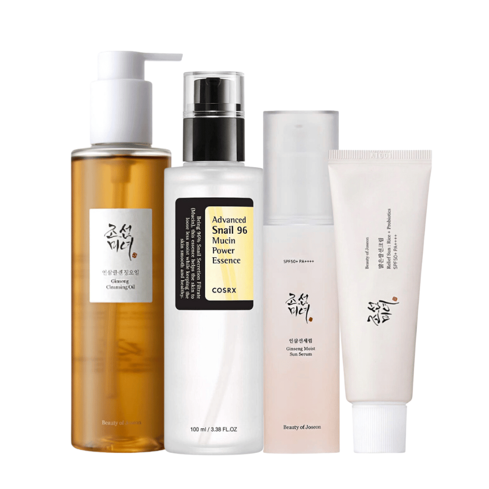 K-Beauty Summer Essentials Kit contains snail mucin power essence and ginseng cleansing oil.