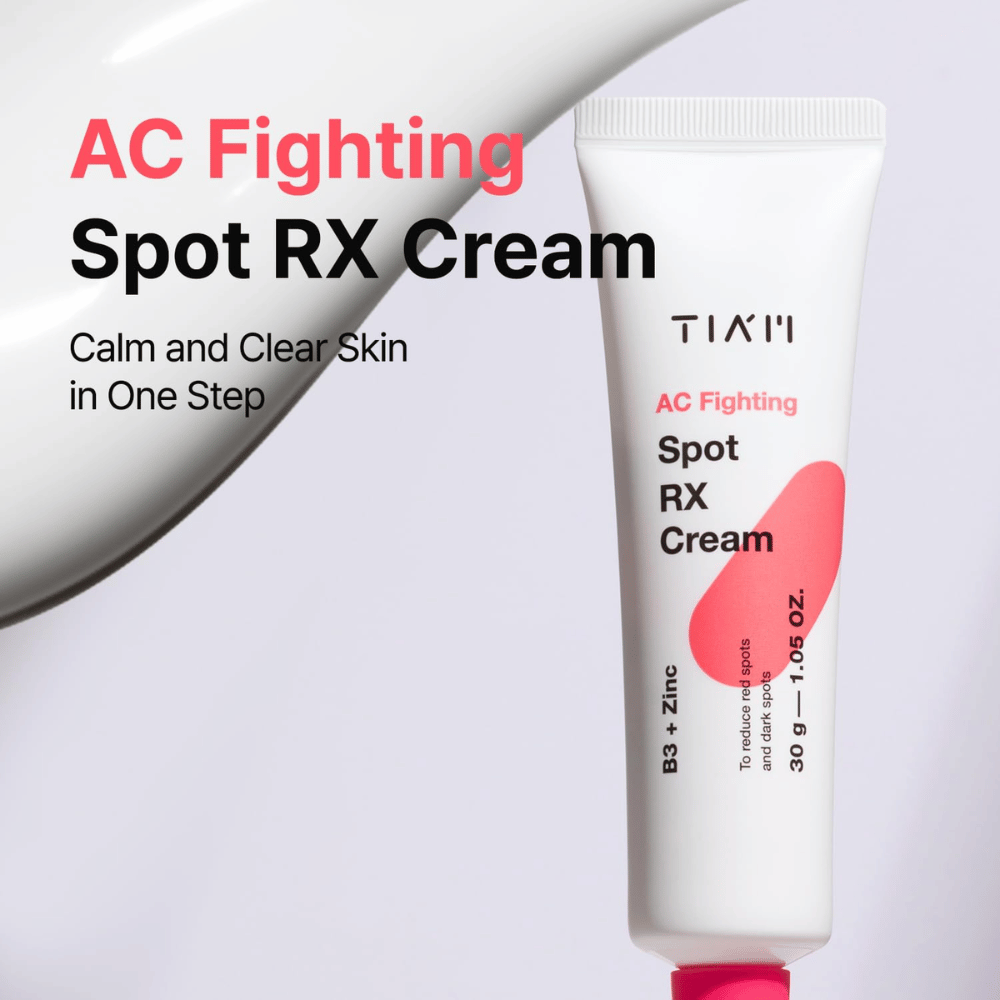 TIA'M AC Fighting Spot RX Cream – soothing cream that provides clearer skin in one step with caring ingredients like B3 and zinc.