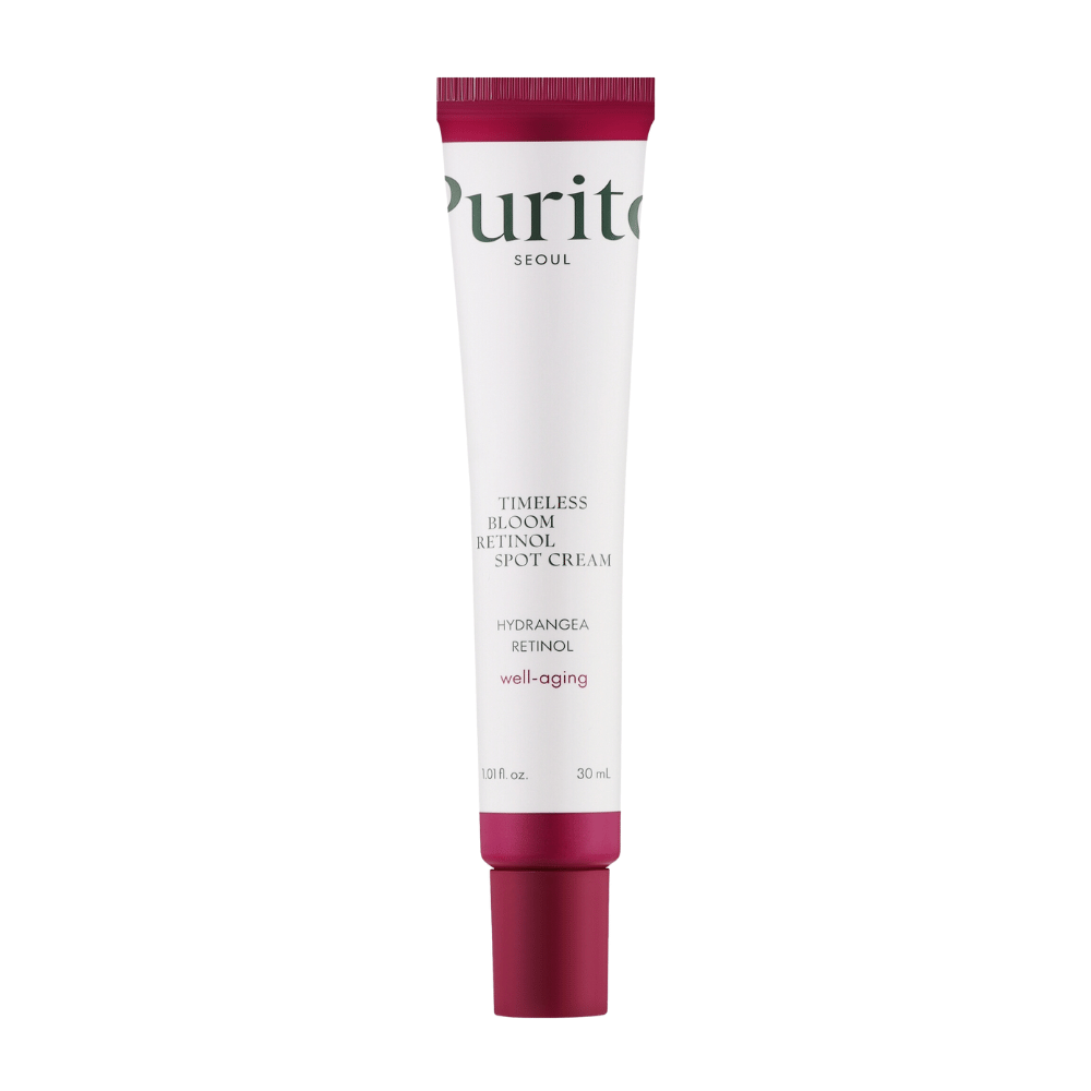 Purito Timeless Bloom Retinol Spot Cream is an effective anti-aging cream enriched with retinol and hydrangea extract. It reduces fine lines, improves skin firmness, and promotes an even skin tone. Perfect for targeted care and skin well-being.