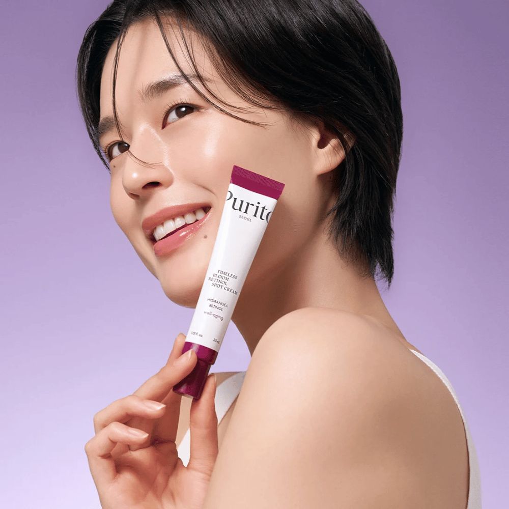 Purito Timeless Bloom Retinol Spot Cream is a targeted treatment containing retinol to reduce fine lines and improve skin elasticity. With moisturizing ingredients, it restores the skin's radiance and strengthens the barrier, perfect for mature skin or as an anti-aging routine.