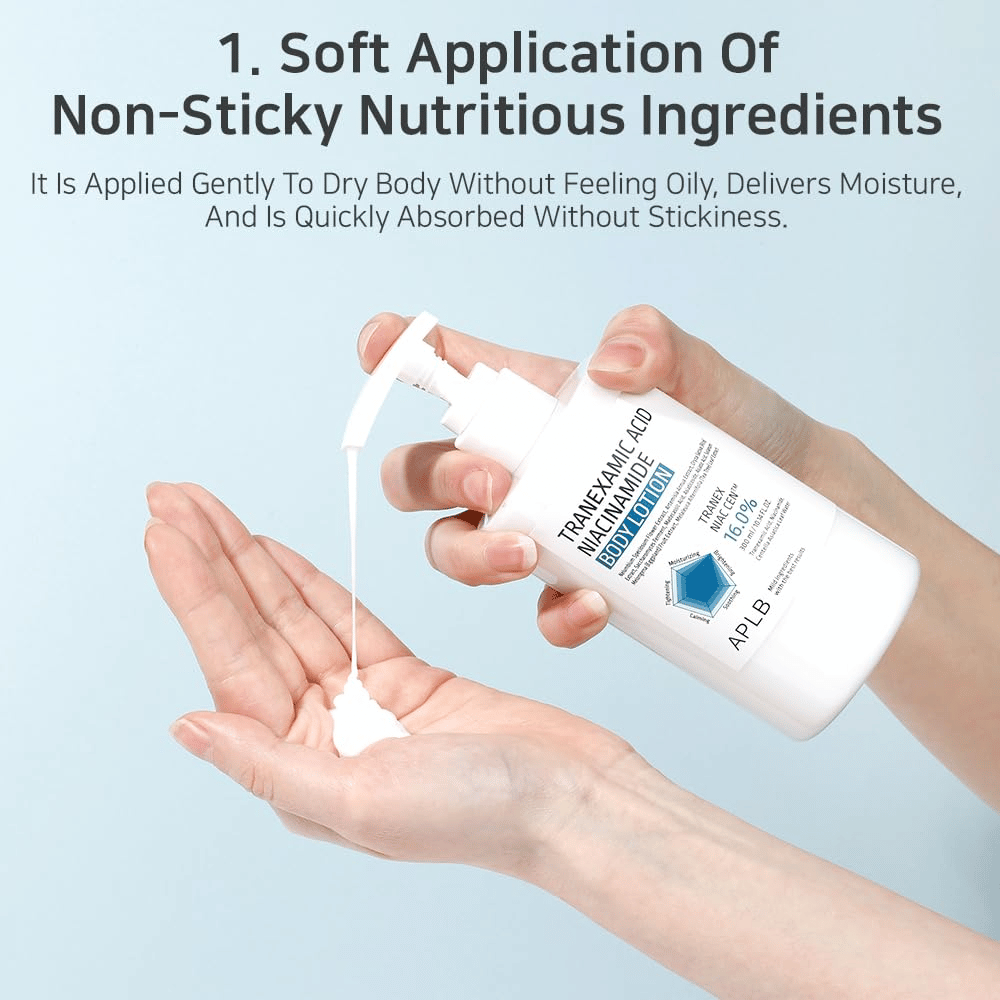 Usage image where the lotion is pumped into the hand to show its light, softening, and quickly absorbing texture without a sticky feel.
