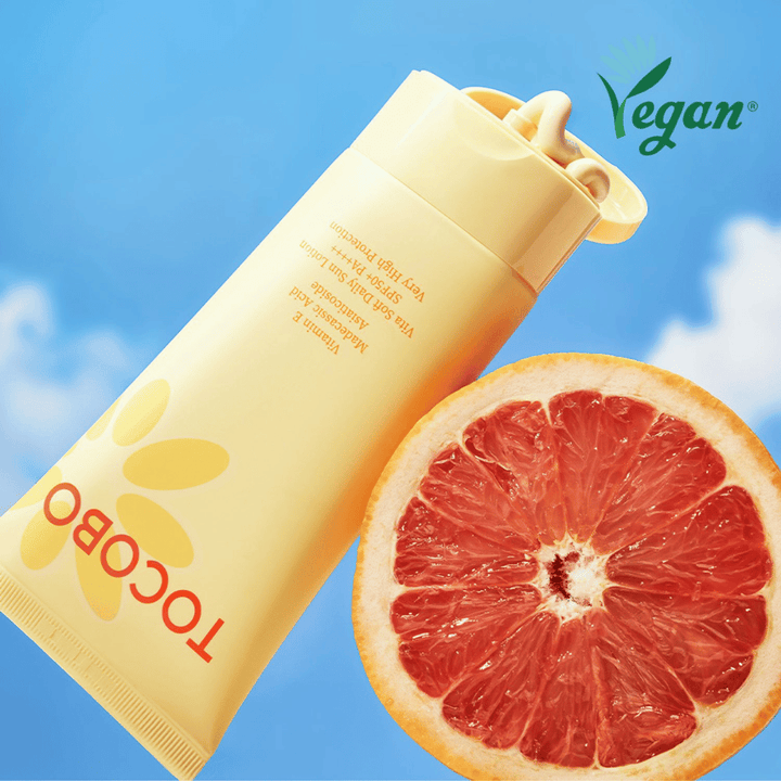 Tocobo sunscreen with grapefruit and vitamin E that protects against UV rays and gives the skin radiance as well as hydration