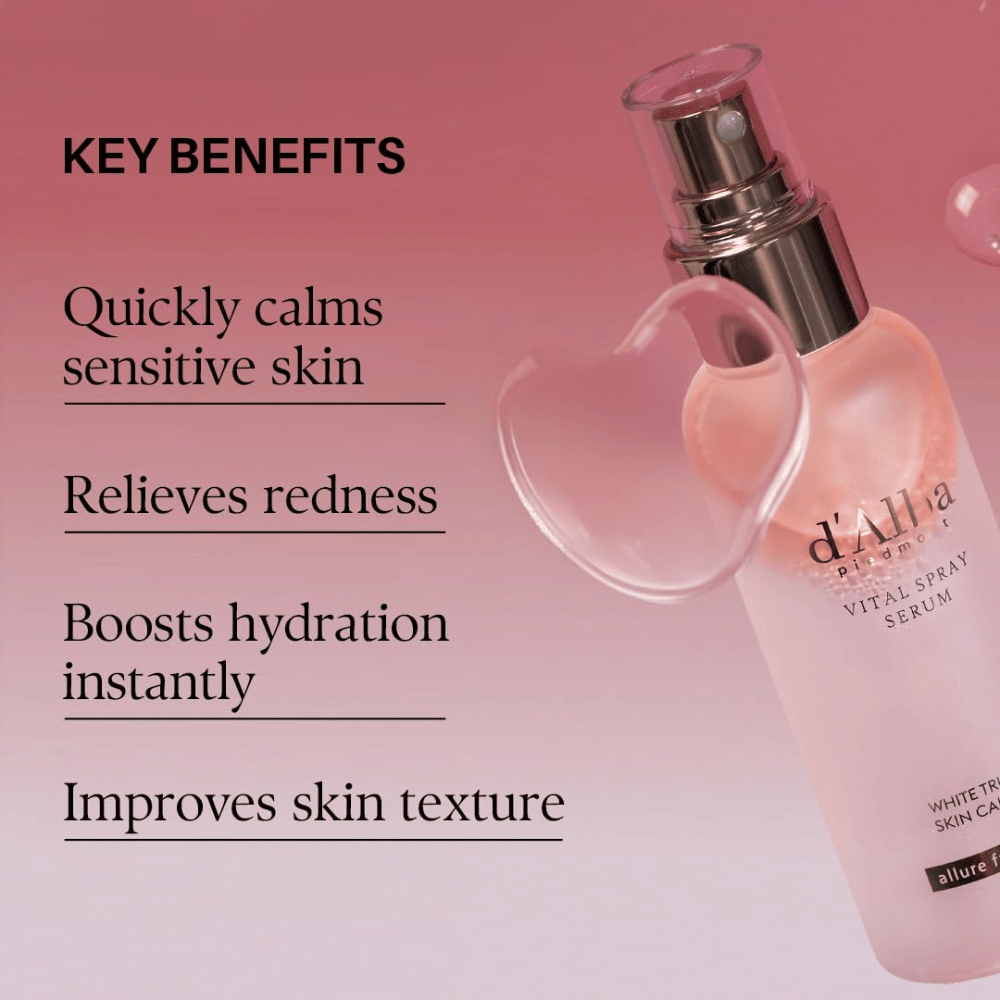 d'Alba White Truffle Vital Spray Serum – soothing serum mist for sensitive skin, redness, and hydration