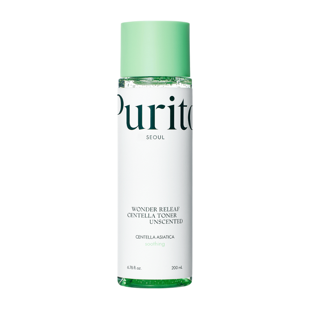 Purito Wonder Releaf Centella Toner Unscented is a mild toner containing Centella Asiatica extract. It moisturizes and soothes sensitive skin without irritating fragrances. Perfect for daily use, it helps to balance the skin's moisture and reduce redness.