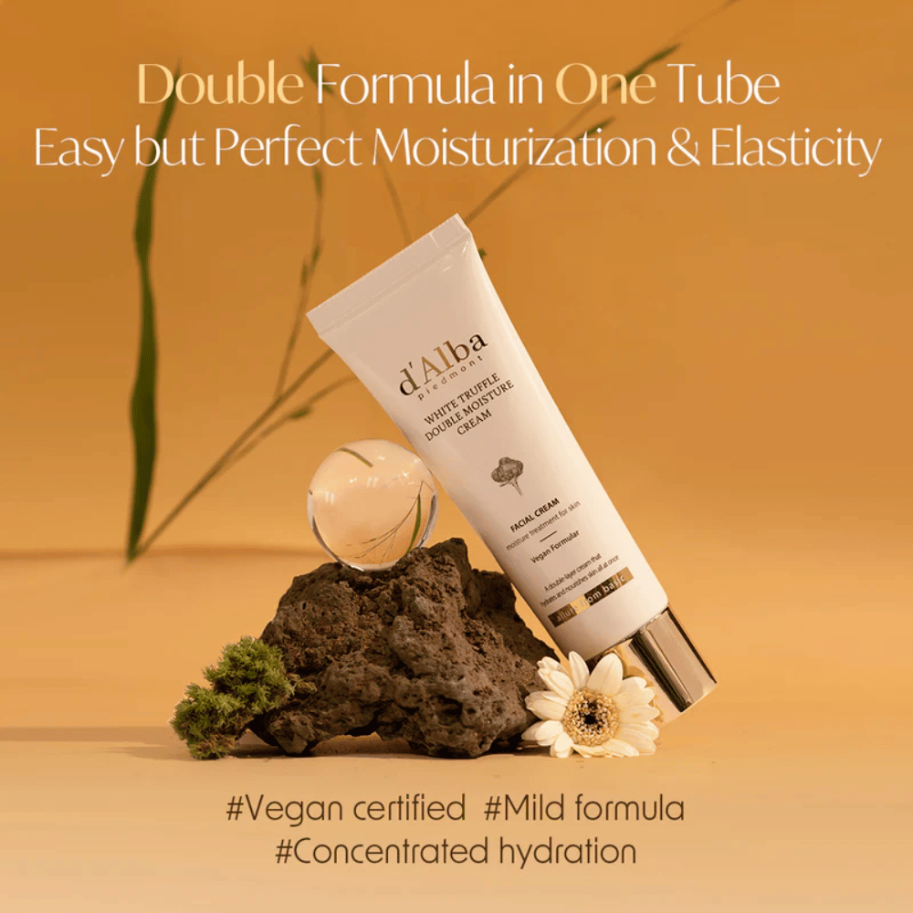 d'Alba White Truffle Double Moisture Cream is a vegan-certified moisturizer with a dual formula, designed to provide optimal hydration and elasticity. The gentle formula is perfect for maintaining the skin's natural balance and providing intense, concentrated moisture.