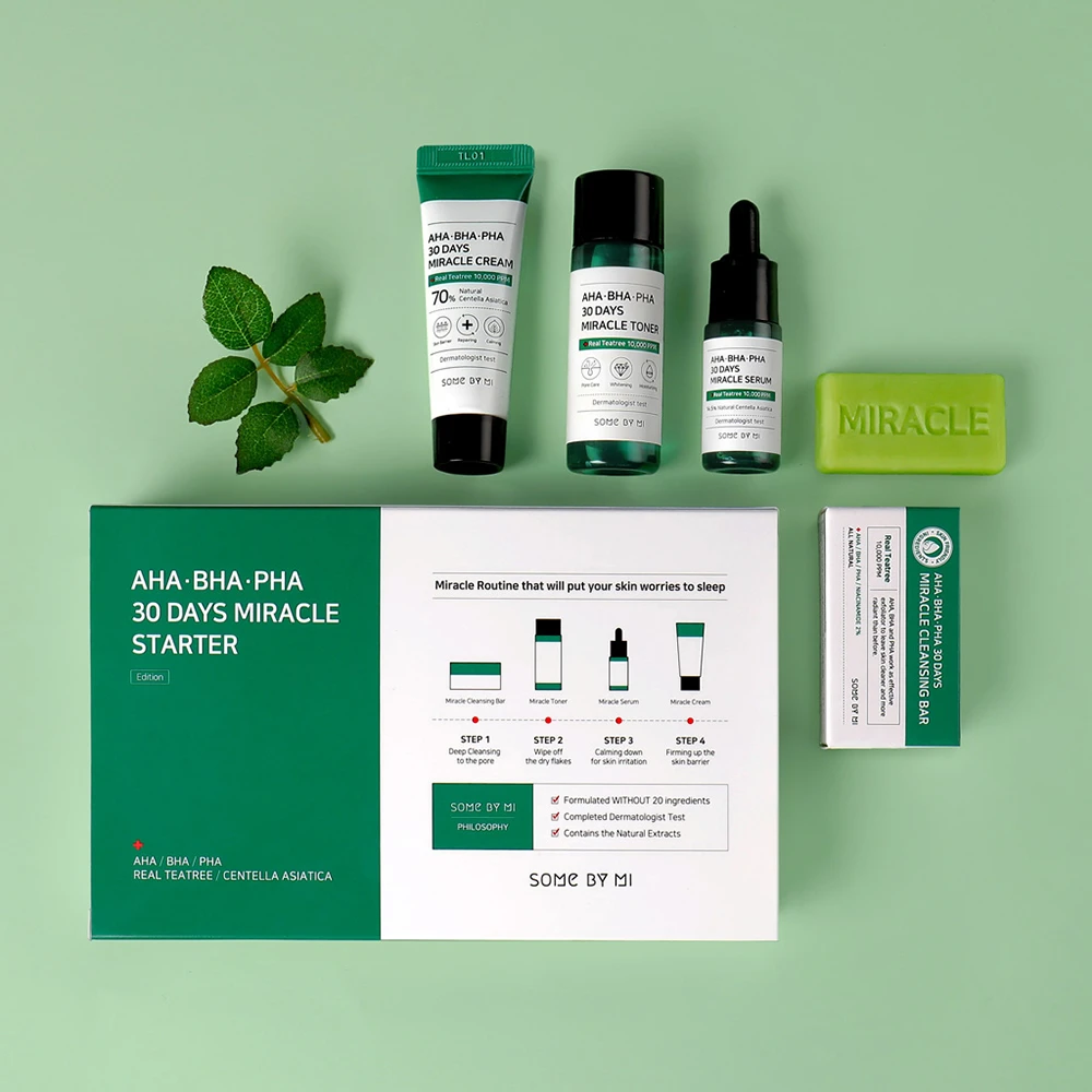 SOME BY MI:s AHA, BHA, PHA 30 Days Miracle Starter Limited Set is a K-beauty Korean skincare with Tea Tree and AHA BHA PHA.